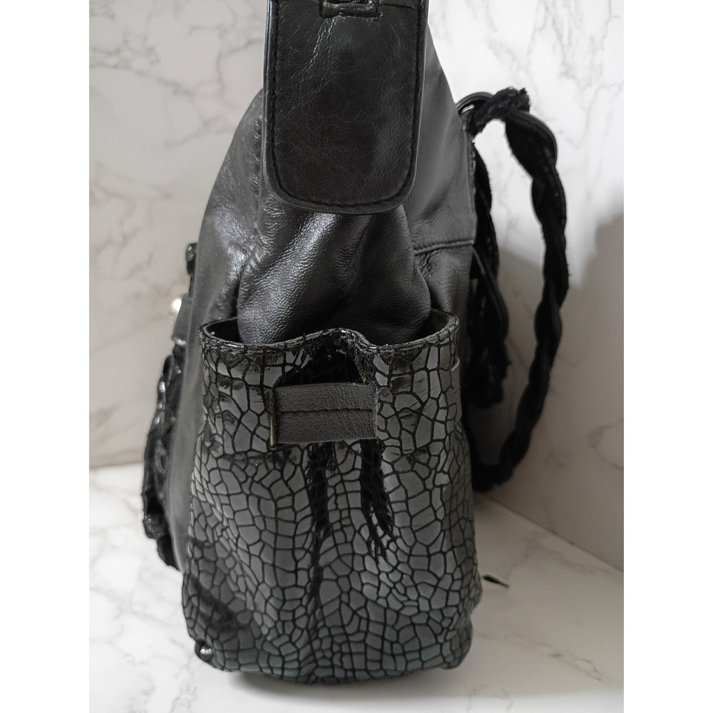SHARIF Vintage Black Leather Satchel w/ Braided Strap - Picture 4 of 11